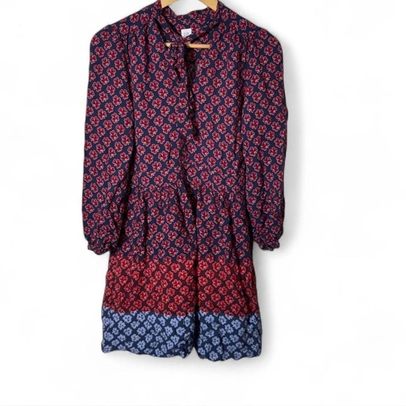 Gap Shamrock Clover Patterning Tie Neck Long Sleeve Dress SZ 6 - Picture 3 of 6